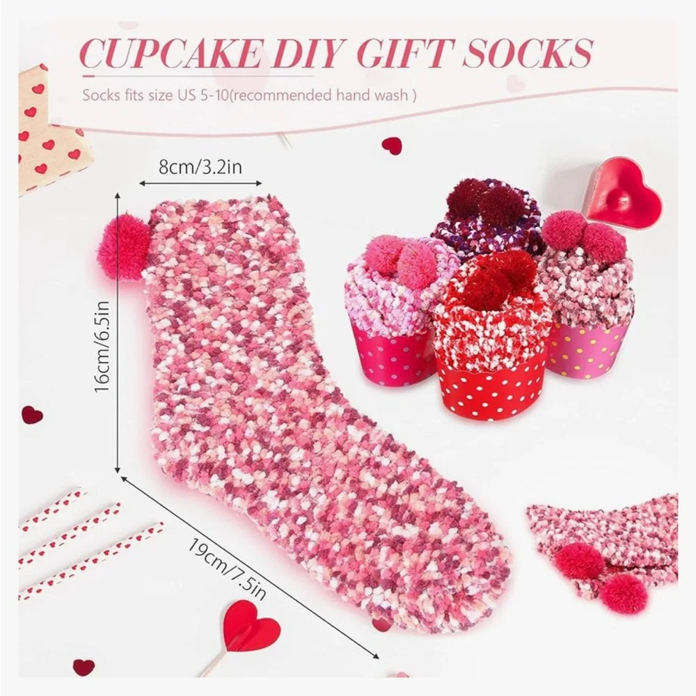 1 Valentines Cozy cupcake Pom-Pom Socks NIB - Picture 2 of 8